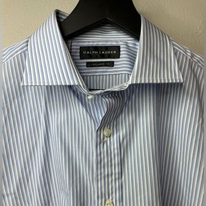 Ralph Lauren Black Label Men’s Button Up Shirt Stripe Size Large 16 Tailored Fit
